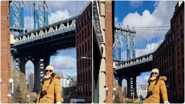 Las vistas desde la zona DUMBO, Nueva York en Navidad

