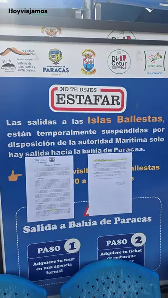 Cartel aviso acceso a Islas Ballestas