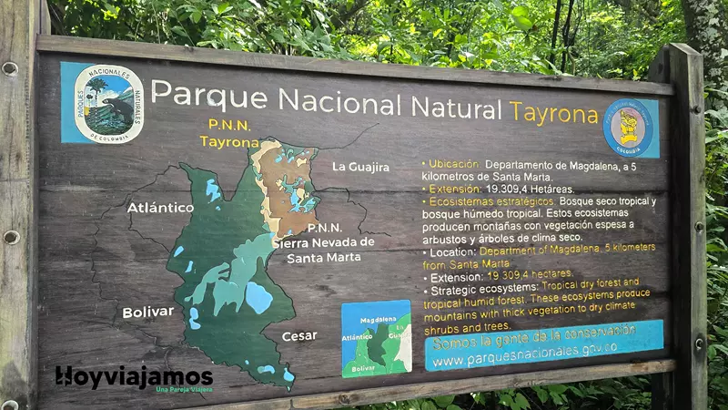 Cartel información Parque Tayrona, Hoy VIajamos