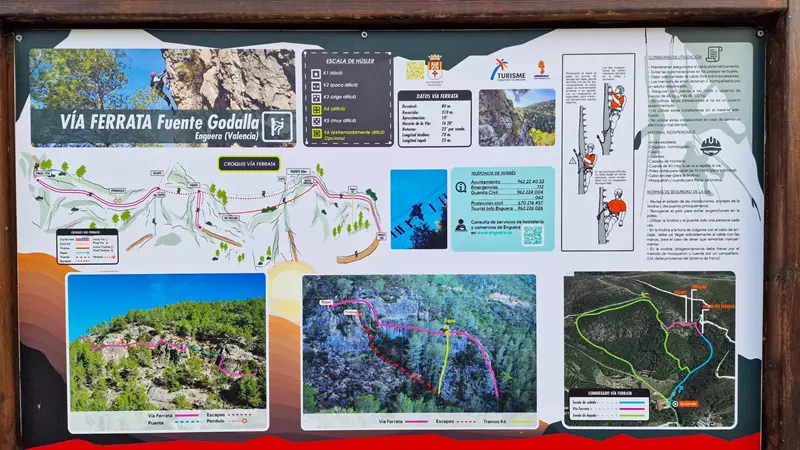 Cartel Sendero Fuente Godalla , Via Ferrata Enguera