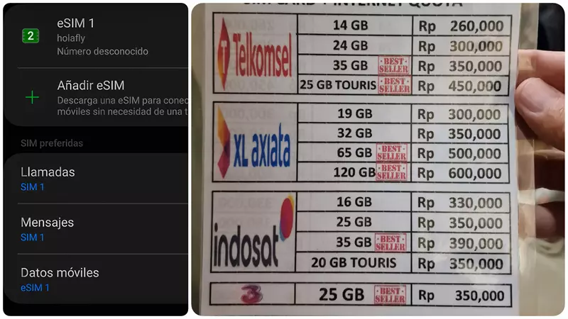 Precio SIM aeropuerto, Holafly en Indonesia