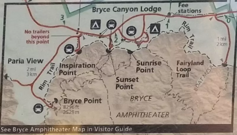 Mapa rutas trekking, que ver en Bryce Canyon