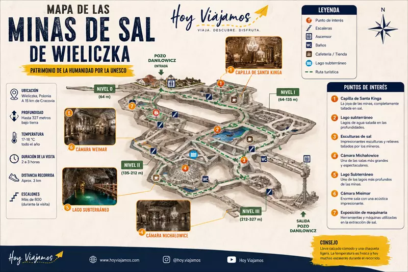 Mapa del complejos minas de la sal de Wieliczka