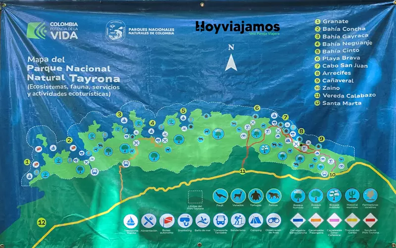 Mapa Parque Tayrona Santa Marta, Hoy Viajamos