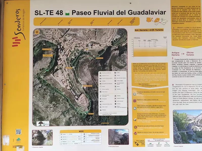 Plano del Paseo Fluvial de Albarracín, paseo fluvial del guadalaviar
