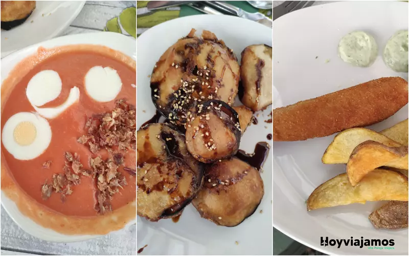 Salmorejo cordobés, flamenquín y berenjenas con miel, platos típicos de Córdoba