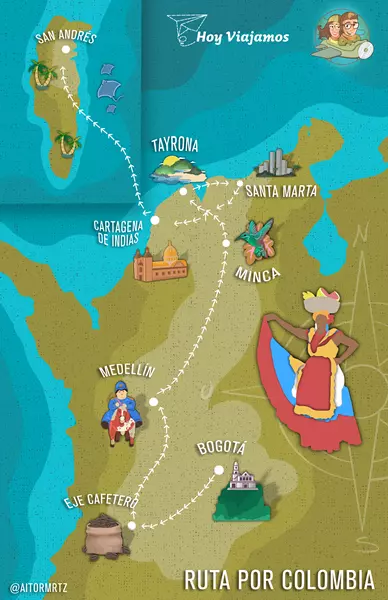 ruta por colombia, itinerario por colombia